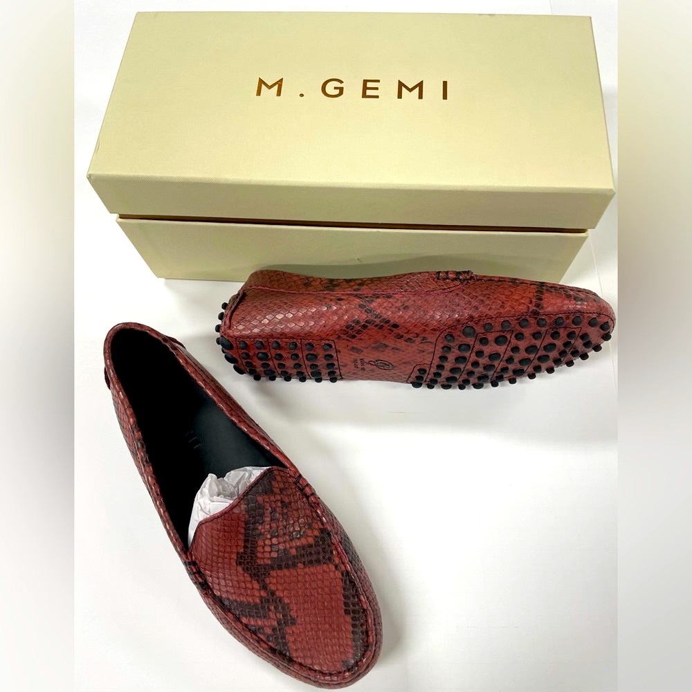 M Gemi Italian Printed Leather Wine & Black Driving Moccasins Size EU 38 US7